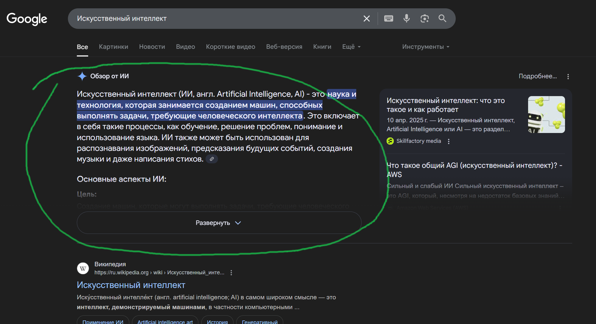 Обзор от ИИ в Поиске Google